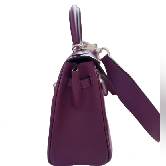 Designer- style Purple Top-Grain Leather Handbag - Picture 4 of 10